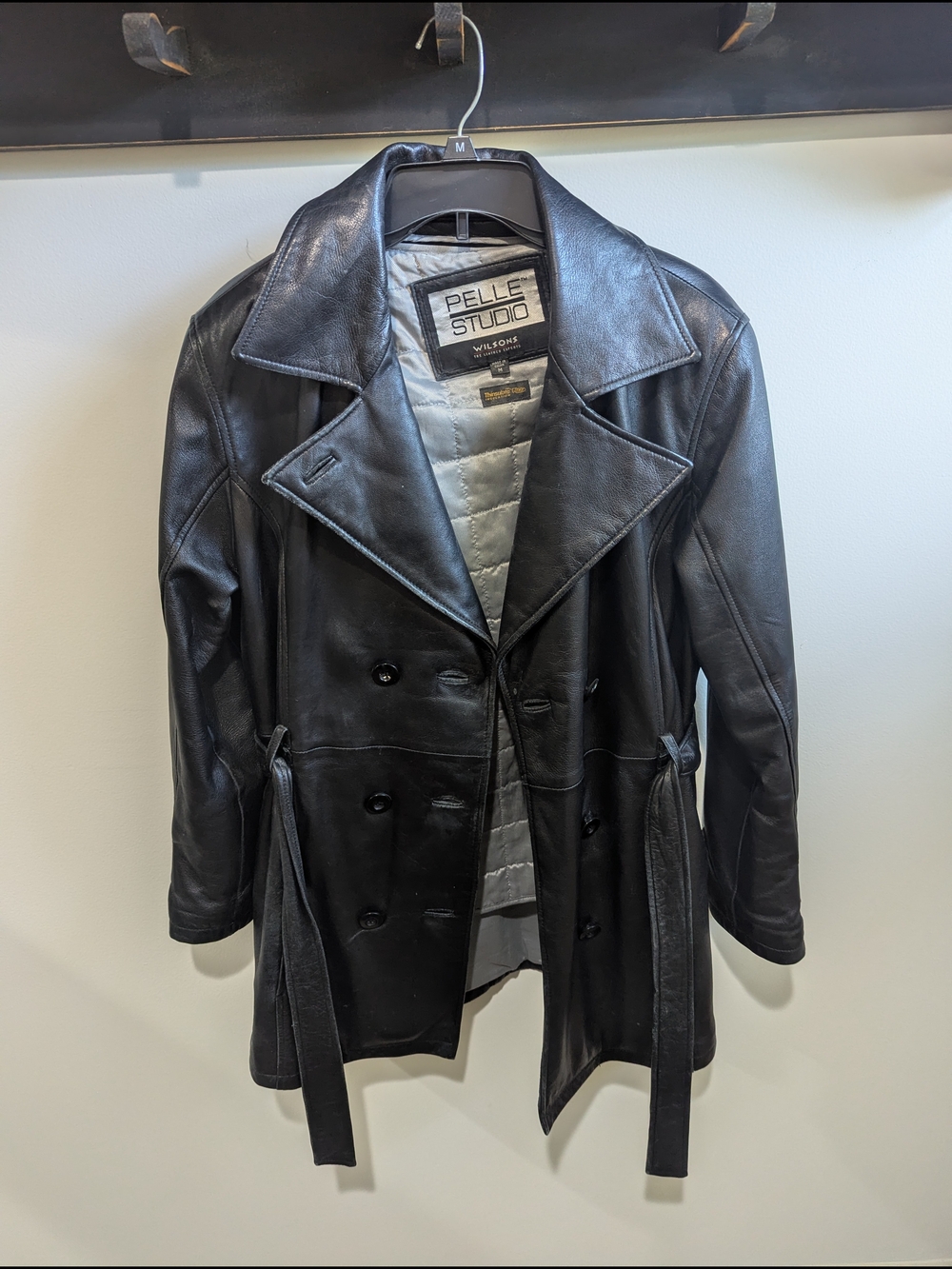 Pelle Studio Black Leather Double-Breasted Trench